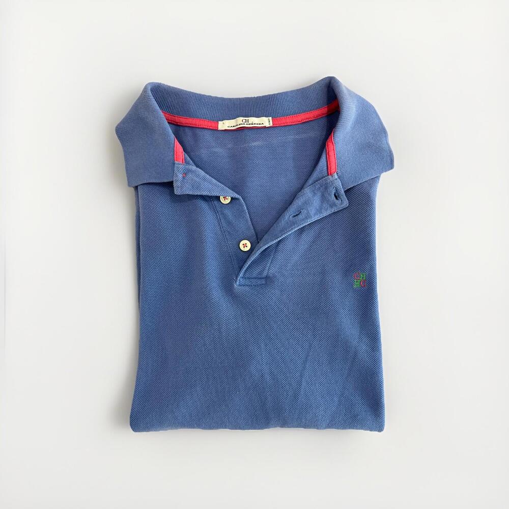 CAROLINA HERRERA MENS POLO SHIRT LARGE MADE IN SPAIN BLUE VGC! RP $200+